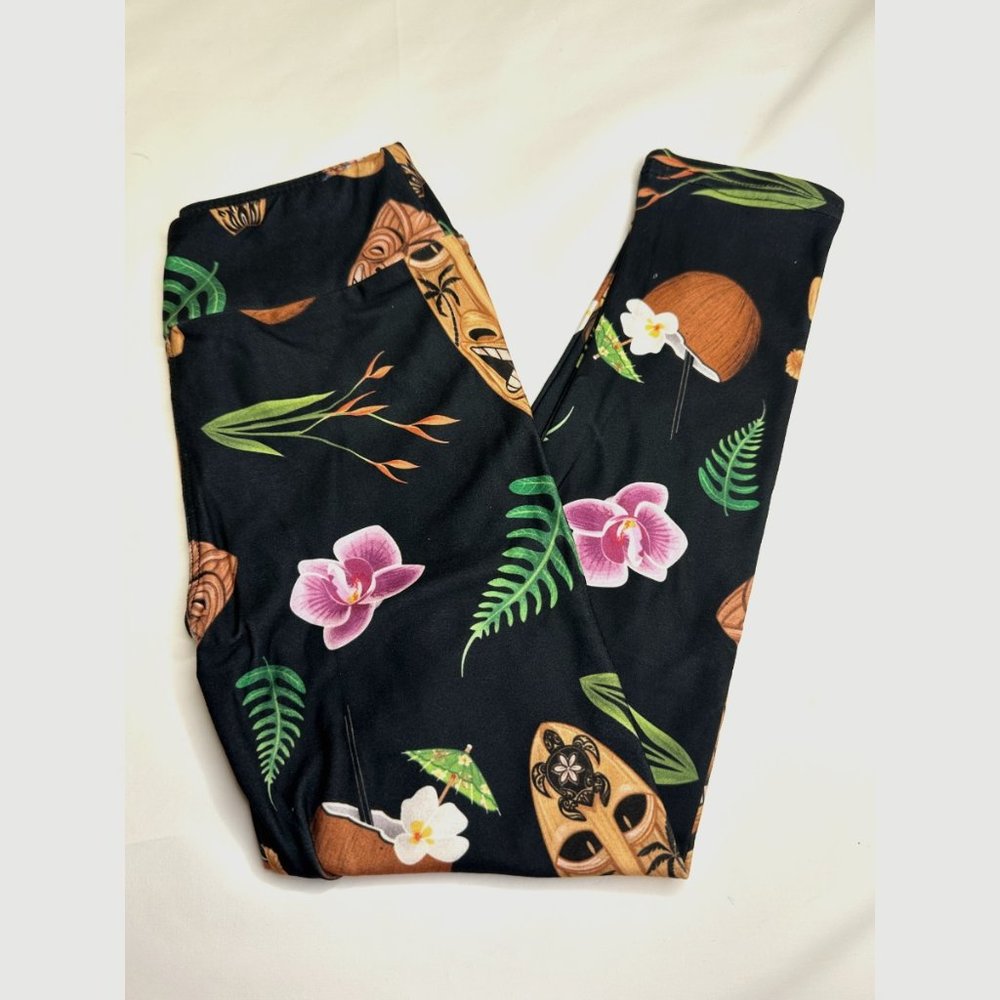 Hawaiian Tiki Surfer Buttery Soft Leggings Kids Small/Medium NEW
